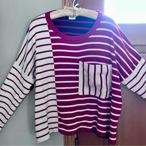 CAbi Vivien (5635) Vibrant Red and Black Striped Sweater